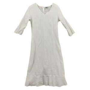 Toofan Women Coastal Cottagecore 100% Linen Midi Dress M Off White Ruffle Hem
